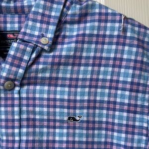 VINEYARD VINES~EUC~Size M 12-14~Boy’s Pink/Blue Flannel Plaid Button Down Shirt